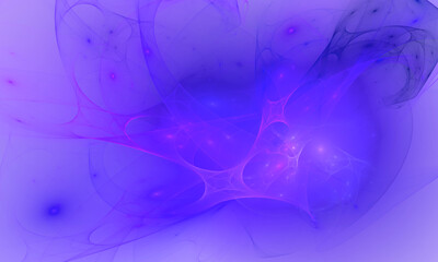 Wall Mural - Neon blue violet celestial substances of starry clusters in 3d digital artistic representation. Fluid ink solution or watercolor stains in creative artwork. Great as galactic ethereal concept.
