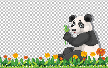 Wall Mural - Panda bear sitting on green grass on transparent background