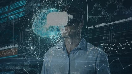 Poster - Animation of network of connections over man wearing vr headset