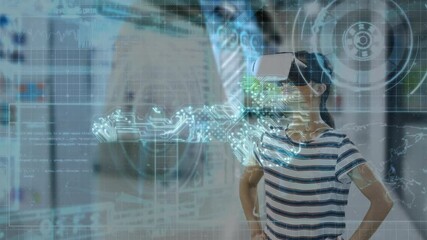Poster - Animation of data processing over woman wearing vr headset