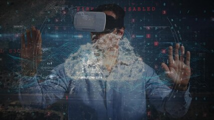 Poster - Animation of network of connections over man wearing vr headset