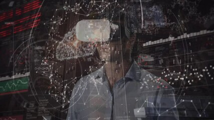 Poster - Animation of network of connections over man wearing vr headset