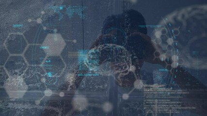 Poster - Animation of data processing over boy wearing vr headset