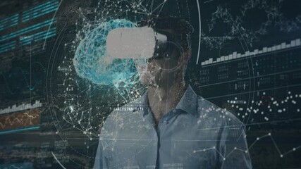Poster - Animation of network of connections over man wearing vr headset