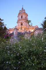 Sticker - Vertical shot of a Modica Sicily san Giorgio cathedral with plants in the foreground