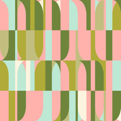 Leinwandbilder - Mid-century geometric abstract vector seamless pattern with simple shapes and retro color palette. Simple composition for web design, branding, invitations, posters, textile and wallpaper.