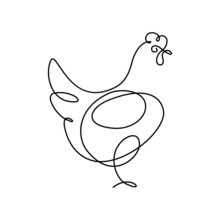 Hen In Continuous Line Art Drawing Style. Chicken Minimalist Black Linear Design Isolated On White Background. Vector Illustration