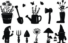 Collection Of Pictures For The Garden. Vector. Silhouette. Eps