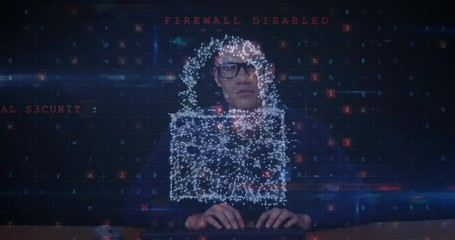 Poster - Animation of cyber cloud and online security padlock over man using computer
