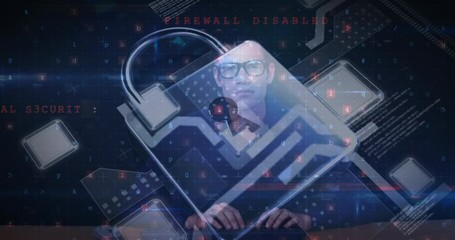 Poster - Animation of online security padlock over man using computer