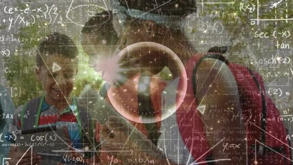 Poster - Animation of moving math formulas and data processing over children using smartphone