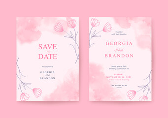 Wall Mural - Beautiful, sweet and romantic pink Wedding invitation template