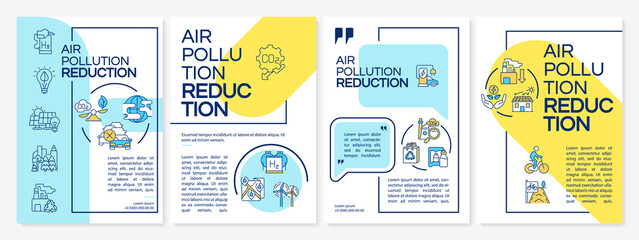 Air pollution reduction brochure template. Sustainable energy. Flyer, booklet, leaflet print, cover design with linear icons. Vector layouts for presentation, annual reports, advertisement pages