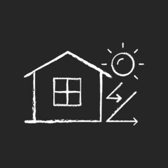 Poster - Heat insulation chalk white icon on dark background. House isolation from heat. Thermal insulation. Keep home cool at summer. Energy-efficient home. Isolated vector chalkboard illustration on black