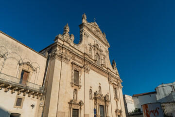 Galatina, Lecce, Apulia, Italy - August 19, 2021: Facade of the Church of the Saints Peter and Paul the Apostles