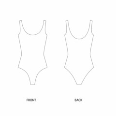 Vector illustration of a bodysuit. Sleeveless bodysuit design template. One piece swimsuit technical drawing. Swimsuit vector sketch.