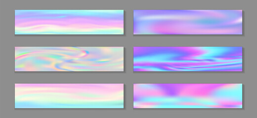 Canvas Print - Hologram magic banner horizontal fluid gradient mermaid backgrounds vector collection. Pearlecent