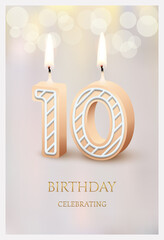 Wall Mural - Happy birthday greeting card with 10 number candles, 3d candlelight template design