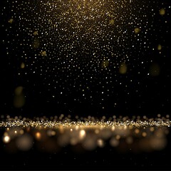 Poster - gold glitter confetti falling, abstract golden sparkle rain, shiny magic dust on floor