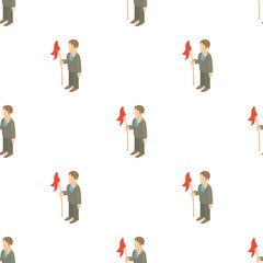Poster - Businessman holding red flag pattern seamless background texture repeat wallpaper geometric vector