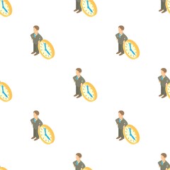 Poster - Businessman and clock showing 4 clock pattern seamless background texture repeat wallpaper geometric vector