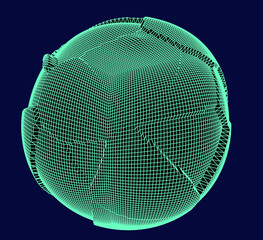 Poster - Glitched and distorted 3D sphere wireframe. Abstract geometric vector illustration. 