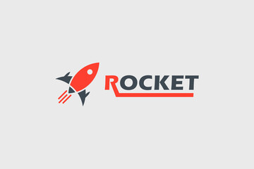 Poster - Speed Rocket Logo. Futuristic Flying Rocket isolated on Grey Background. Usable for Business and Technology Logos. Flat Vector Logo Design Template Element.