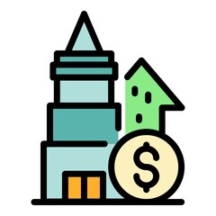 Poster - Investor money building icon. Outline investor money building vector icon color flat isolated