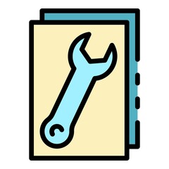 Poster - Wrench on box icon. Outline wrench on box vector icon color flat isolated