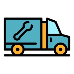 Poster - Wrench delivery truck icon. Outline wrench delivery truck vector icon color flat isolated