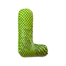 Alphabet Letter L Made Of Green Dragon Skin Isolated On White Background. 3d Render Lizard Symbol.