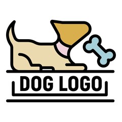 Poster - dog with bone logo. outline dog with bone vector logo color flat isolated