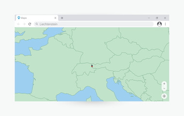  Browser window with map of Liechtenstein, searching  Liechtenstein in internet.