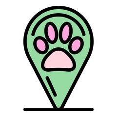 Poster - geo tag cat foot icon. outline geo tag cat foot vector icon color flat isolated