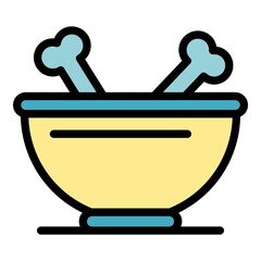 Poster - dog bowl with bones icon. outline dog bowl with bones vector icon color flat isolated