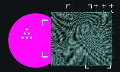 Poster - Landscape made of polygonal wireframe. Concept of virtual reality and sci-fi world.