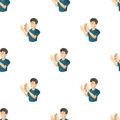 Poster - Man plays on tambourine pattern seamless background texture repeat wallpaper geometric vector