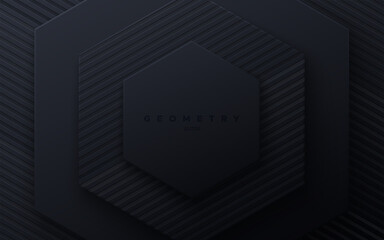Poster - Black concentric hexagonal shapes. Abstract futuristic background.