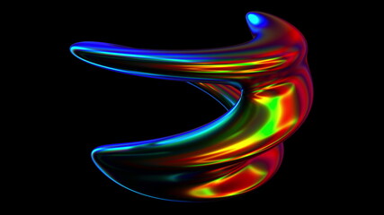Poster - Bright spinning spiral in 3d render digital space. Graphic curved lines in illusory futuristic vortex. Twisted stripes in dynamic wavy dance. Element for creative splash and presentation