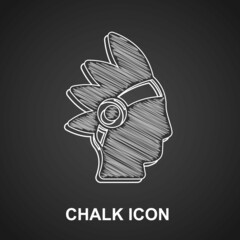 Poster - Chalk Native American Indian icon isolated on black background. Vector