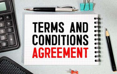 Poster - text TERMS AND CONDITIONS on the white short note paper