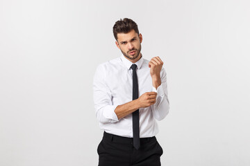 Wall Mural - business and office concept - handsome smart buisnessman looking to camera. Isolated over white background.