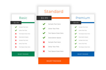 web pricing table comparison boxes template