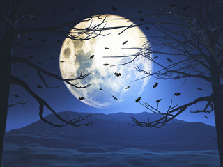 Wall Mural - 3d spooky halloween landscape