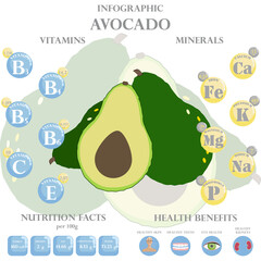 Wall Mural - Avocado nutrition facts and health benefits infographic