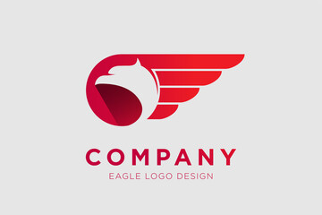 Poster - eagle logo design template, red circle with eagle head in negative space vector graphic design concept illustration