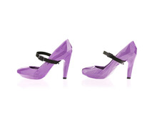 Pair Of Female Purple Geometric Shape Shoes Isolated On White