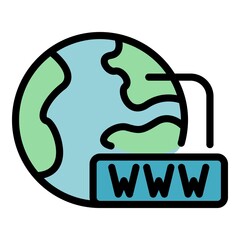 Poster - Global internet interaction icon. Outline global internet interaction vector icon color flat isolated