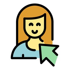 Poster - Woman online interaction icon. Outline woman online interaction vector icon color flat isolated