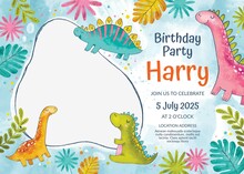 Hand Painted Watercolor Dinosaur Birthday Invitation Template With Photo Vector Design Illustration